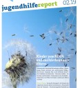 Titelblatt-Ausschnitt vom Jugendhilfereport 02/2019: Pusteblume vor blauem Himmel