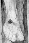 Zeichnung des Fußes von Jesu Christi mit Unterzeichnung erkennbar