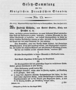 Das „Allgemeine Gesetz wegen Anordnung der Provinzialstände“ von 1823.