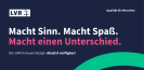 In weißer Schrift steht auf dunkelblauem Untergrund: "Macht Sinn. Macht Spaß." Darunter steht in pink: "Macht den Unterschied." Darunter ist einer grüner Bogen zu sehen.
