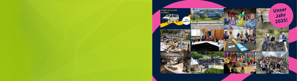 Fotocollage mit Impressionen des Jahres 2025. In der rechten oberen Ecke ist ein pinker Kreis, in dem 