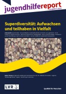 Titelseite des Jugendhilfereports zeigt eine Illustration mit sehr vielen Menschen, die unterschiedlich alt sind und ganz verschieden aussehen