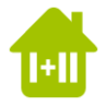 Das Symbolbild eines Hauses aus hellem gr&uuml;n und den r&ouml;mischen Buchstaben I und II